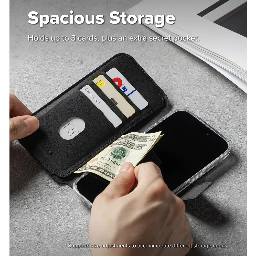 Picture of Apple iPhone Air 6.5 | Ringke Folio Grip Wallet Magnetic Storage capacity of 3 card slots and a large hidden pocket for iPhone 17 Air 6.5 (Black)