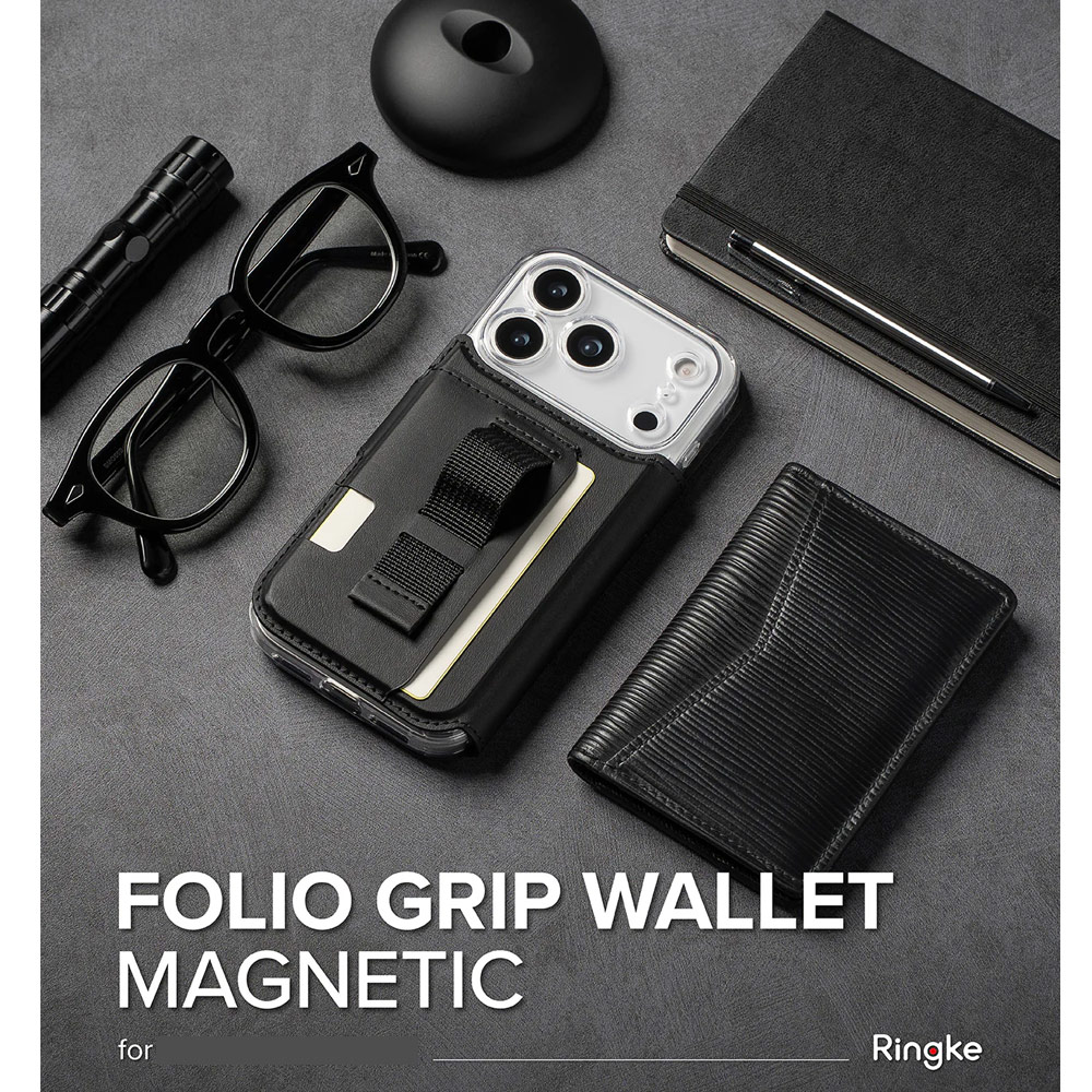 Picture of Apple iPhone 17 Pro 6.3  | Ringke Folio Grip Wallet Magnetic Storage capacity of 3 card slots and a large hidden pocket for iPhone 17 Pro 6.3 (Black)