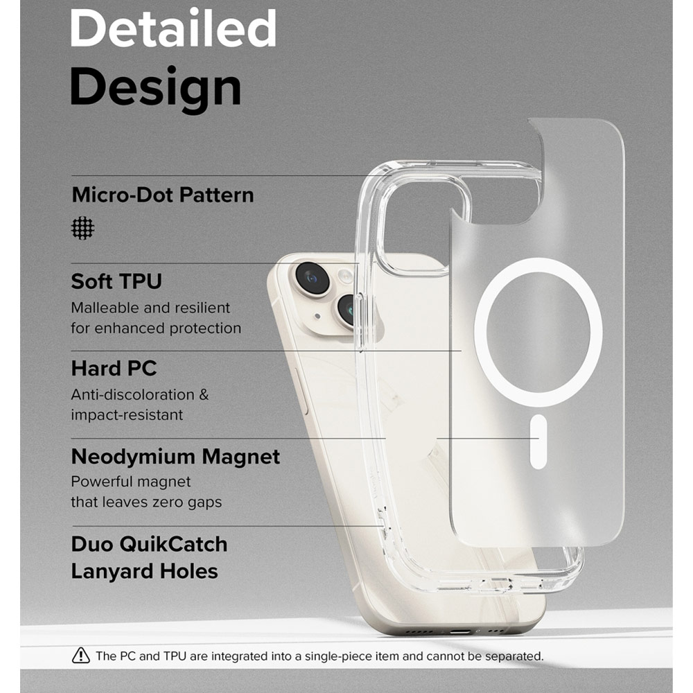 Picture of Apple iPhone 15 6.1 Case | Ringke Fusion Magnetic Matte Slim Drop Protection Case Magsafe Compatible for Apple iPhone 15 6.1 (Matte Clear)