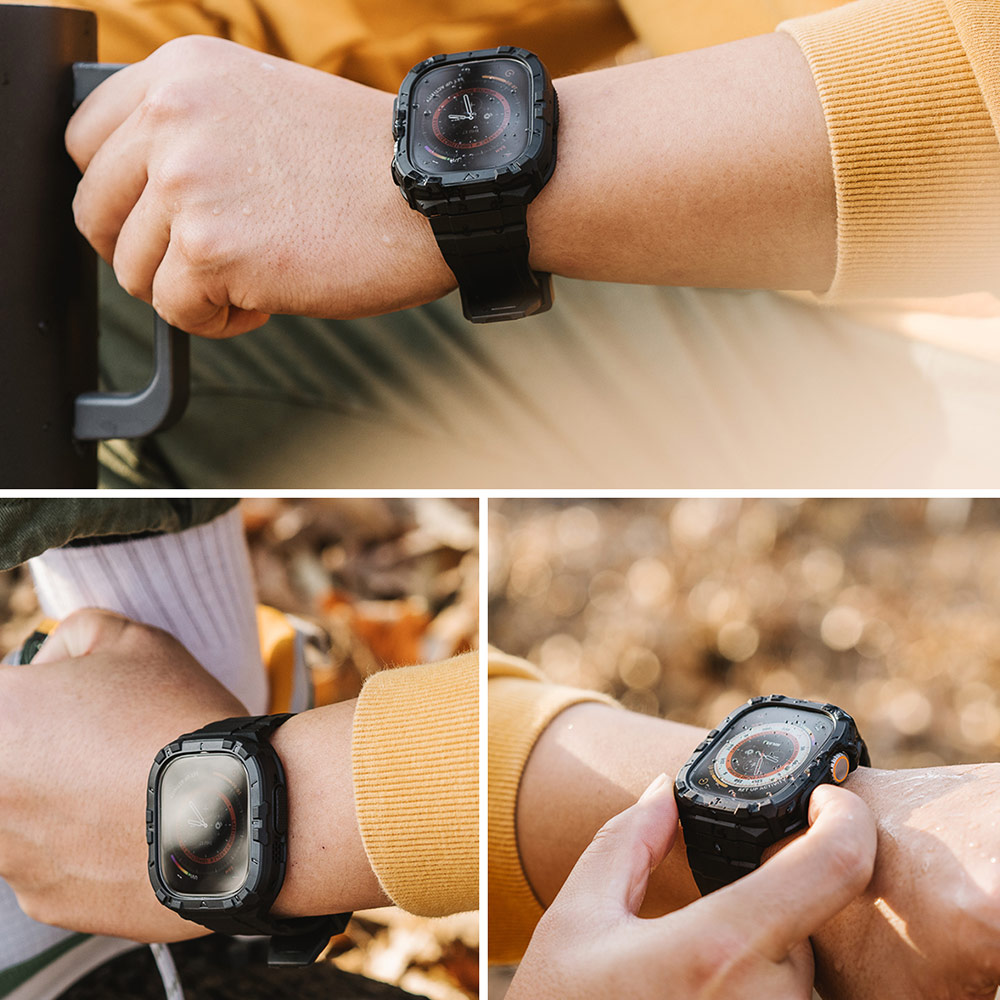 Picture of Apple Watch 49mm	Ultra 3 Case | Ringke Fusion X Guard Sporty Case and Strap for Apple Watch Series 8 49mm Ultra Case (Black)