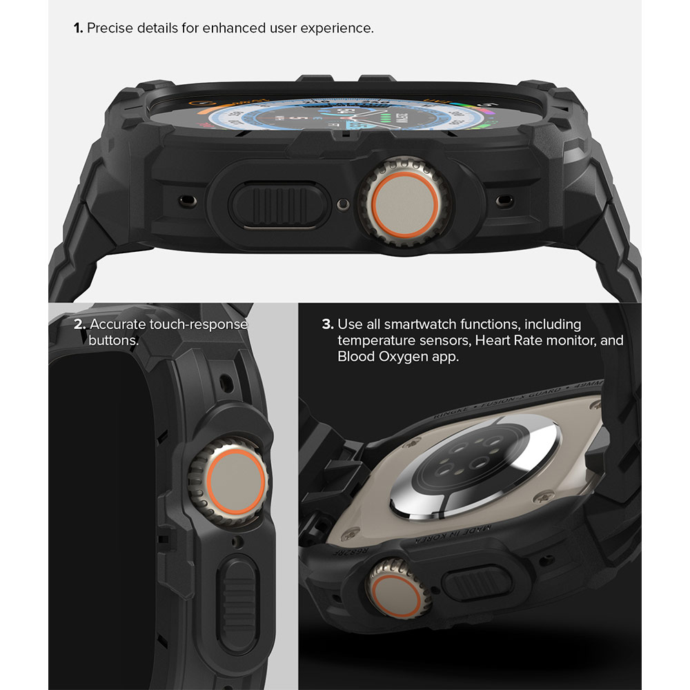 Picture of Apple Watch 49mm	Ultra 3 Case | Ringke Fusion X Guard Sporty Case and Strap for Apple Watch Series 8 49mm Ultra Case (Black)