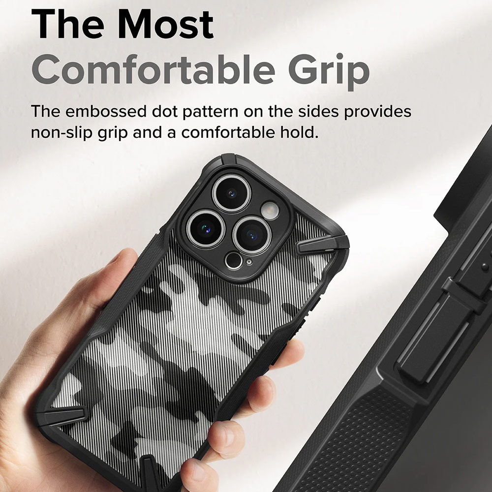 Picture of Apple iPhone 15 Pro 6.1 Case | Ringke Fusion X Hybrid PC and TPU Frame Drop Protection Case for Apple iPhone 15 Pro 6.1 (Camo Black)
