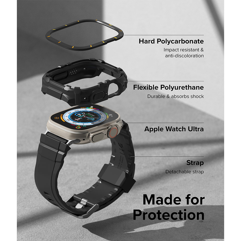 Picture of Apple Watch 49mm Ultra 3 Case | Ringke Fusion X Guard Protection Case Strap Band for Apple Watch Ultra 49mm (Black Yellow Index)