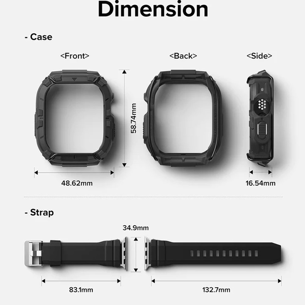 Picture of Apple Watch 49mm	Ultra 3 Case | Ringke Fusion X Guard Protection Case Strap Band for Apple Watch Ultra 49mm (Black Index Wired)