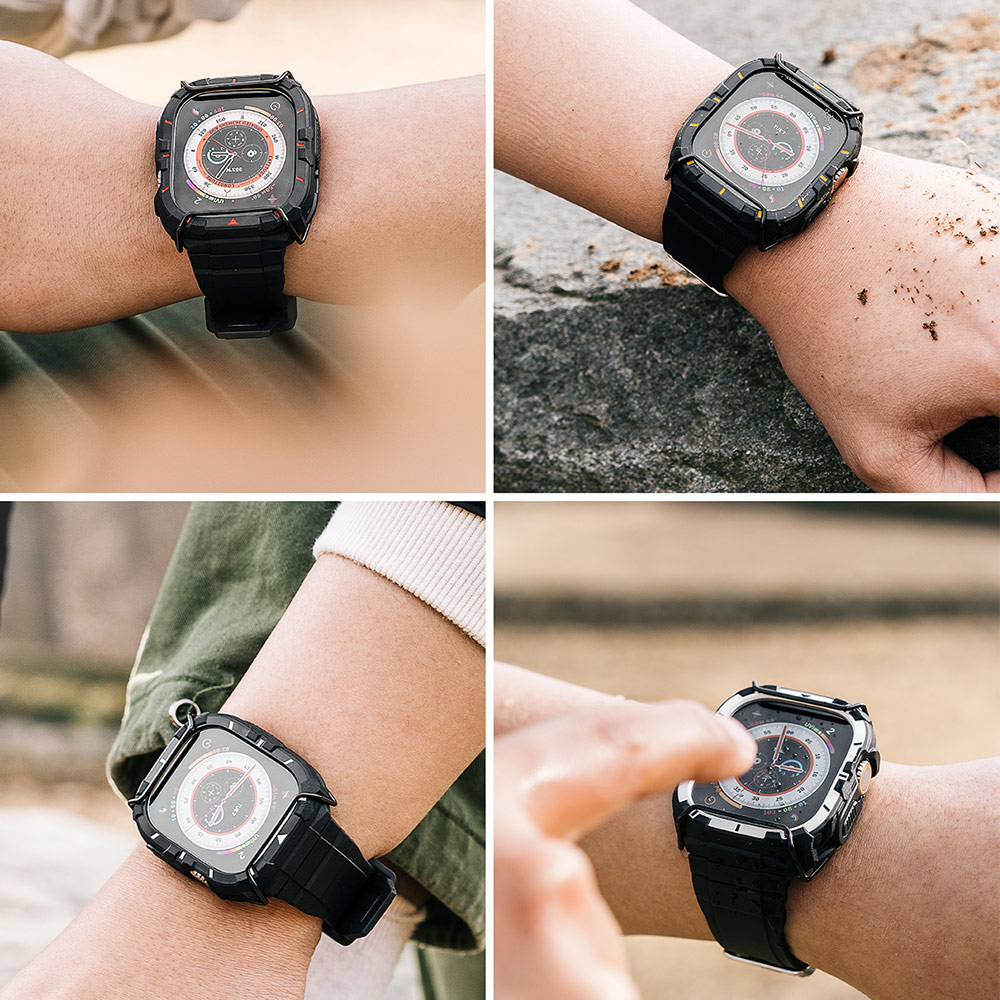 Picture of Apple Watch 49mm	Ultra Case | Ringke Fusion X Guard Protection Case Strap Band for Apple Watch Ultra 49mm (Black Red Index Wired)