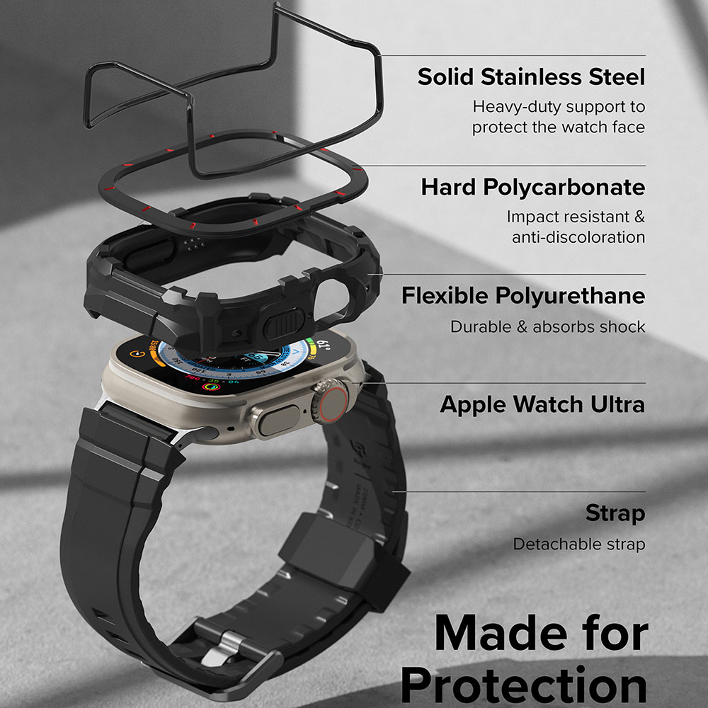 Picture of Apple Watch 49mm	Ultra Case | Ringke Fusion X Guard Protection Case Strap Band for Apple Watch Ultra 49mm (Black Red Index Wired)