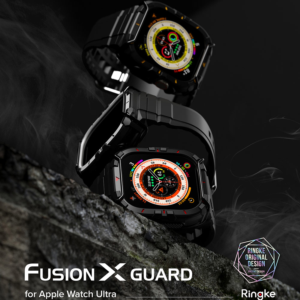 Picture of Apple Watch 49mm	Ultra 3 Case | Ringke Fusion X Guard Protection Case Strap Band for Apple Watch Ultra 49mm (Black White Index Wired)
