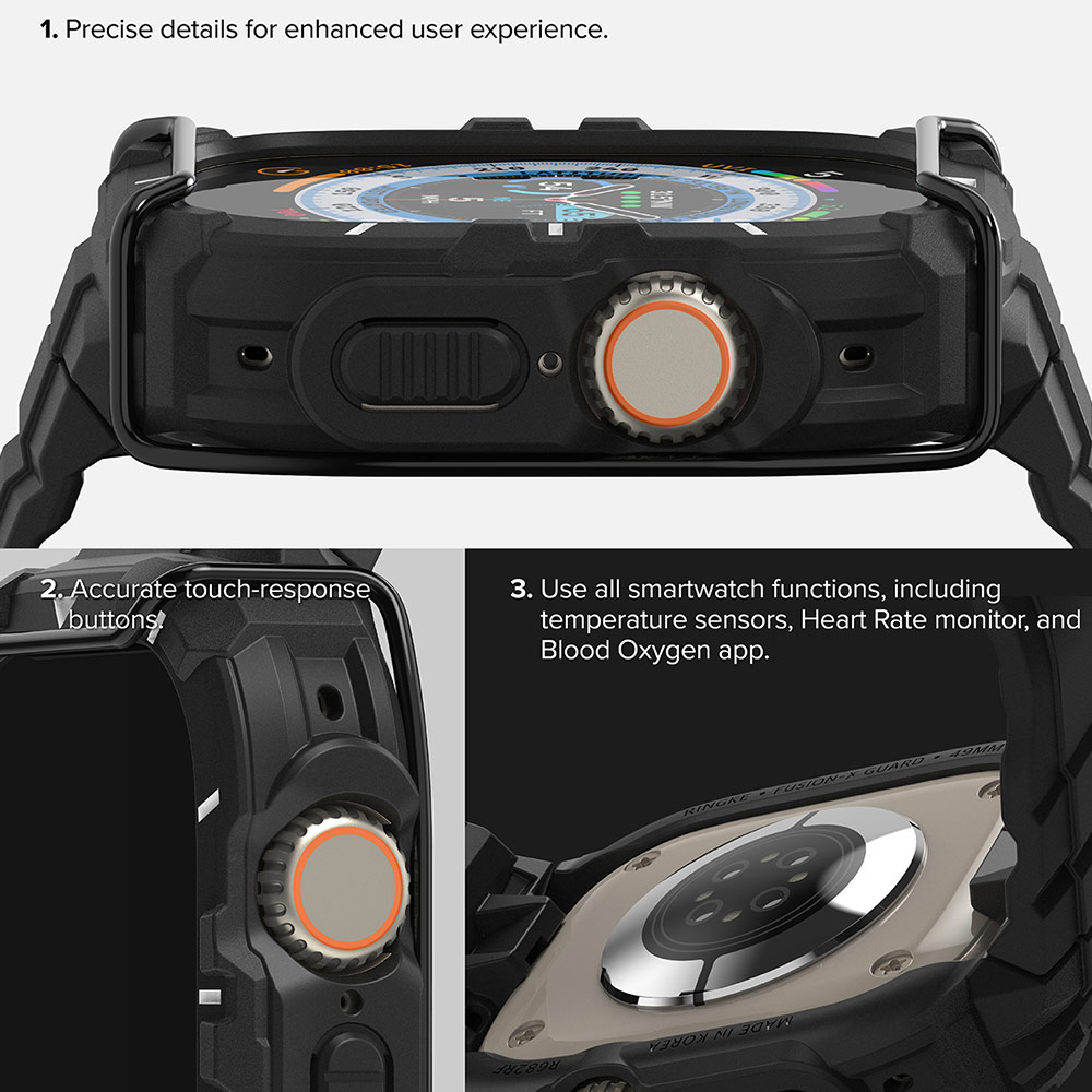 Picture of Apple Watch 49mm	Ultra 3 Case | Ringke Fusion X Guard Protection Case Strap Band for Apple Watch Ultra 49mm (Black White Index Wired)