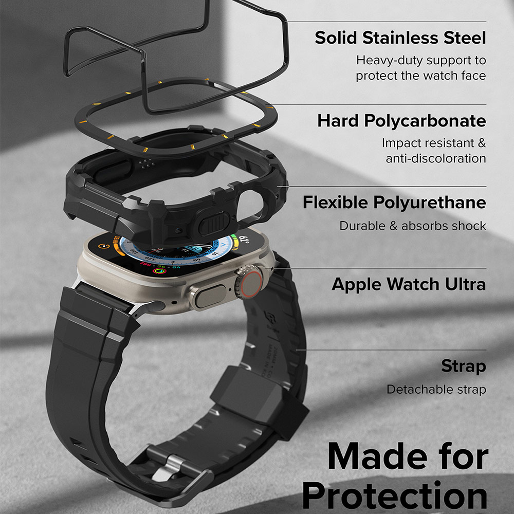 Picture of Apple Watch 49mm Ultra 2 Case | Ringke Fusion X Guard Protection Case Strap Band for Apple Watch Ultra 49mm (Black Yellow Index Wired)