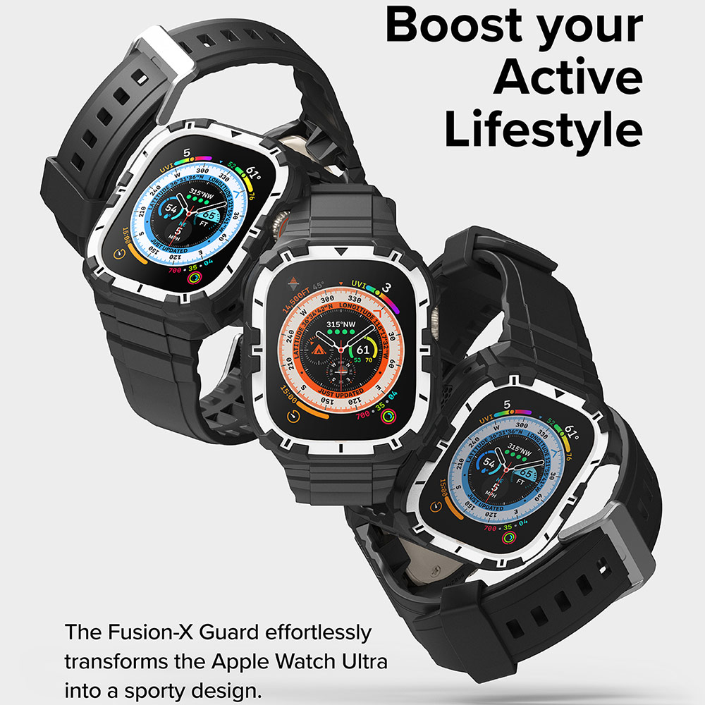 Picture of Apple Watch 49mm	Ultra 3 Case | Ringke Fusion X Guard Protection Case Strap Band for Apple Watch Ultra 49mm (White Black Index)