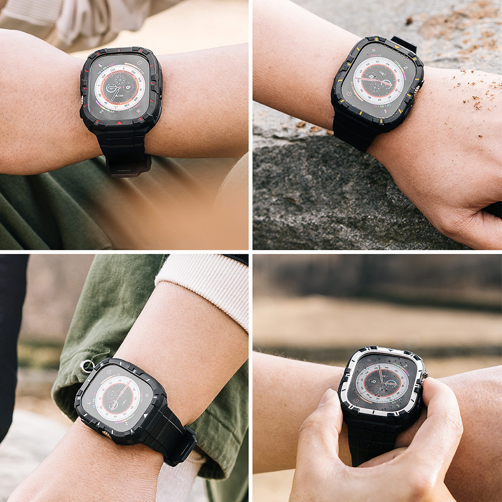 Picture of Apple Watch 49mm	Ultra 3 Case | Ringke Fusion X Guard Protection Case Strap Band for Apple Watch Ultra 49mm (White Black Index)