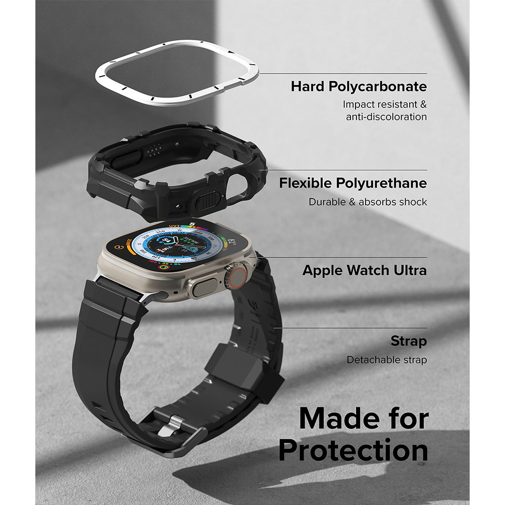 Picture of Apple Watch 49mm	Ultra 3 Case | Ringke Fusion X Guard Protection Case Strap Band for Apple Watch Ultra 49mm (White Black Index)