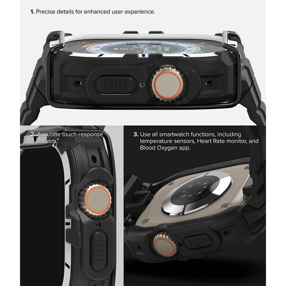 Picture of Apple Watch 49mm Ultra 3 Case | Ringke Fusion X Guard Protection Case Strap Band for Apple Watch Ultra 49mm (White Black Index Wired)