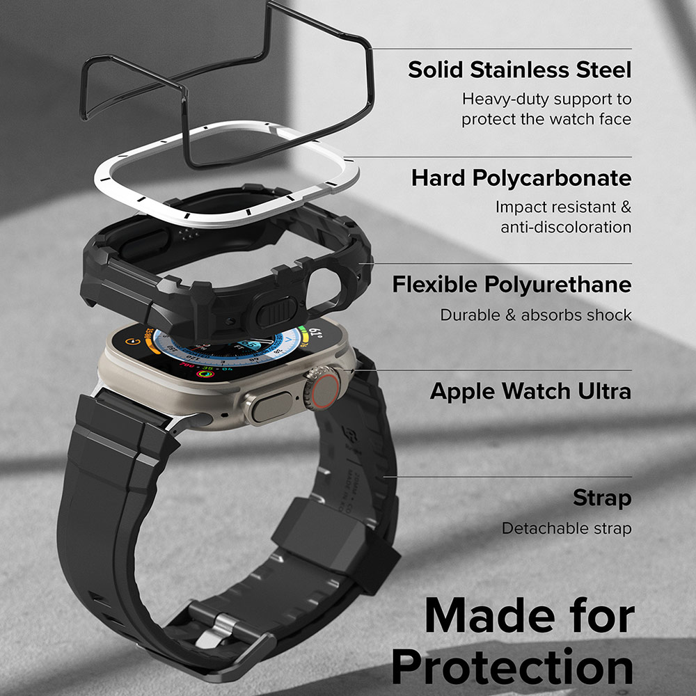 Picture of Apple Watch 49mm Ultra 3 Case | Ringke Fusion X Guard Protection Case Strap Band for Apple Watch Ultra 49mm (White Black Index Wired)