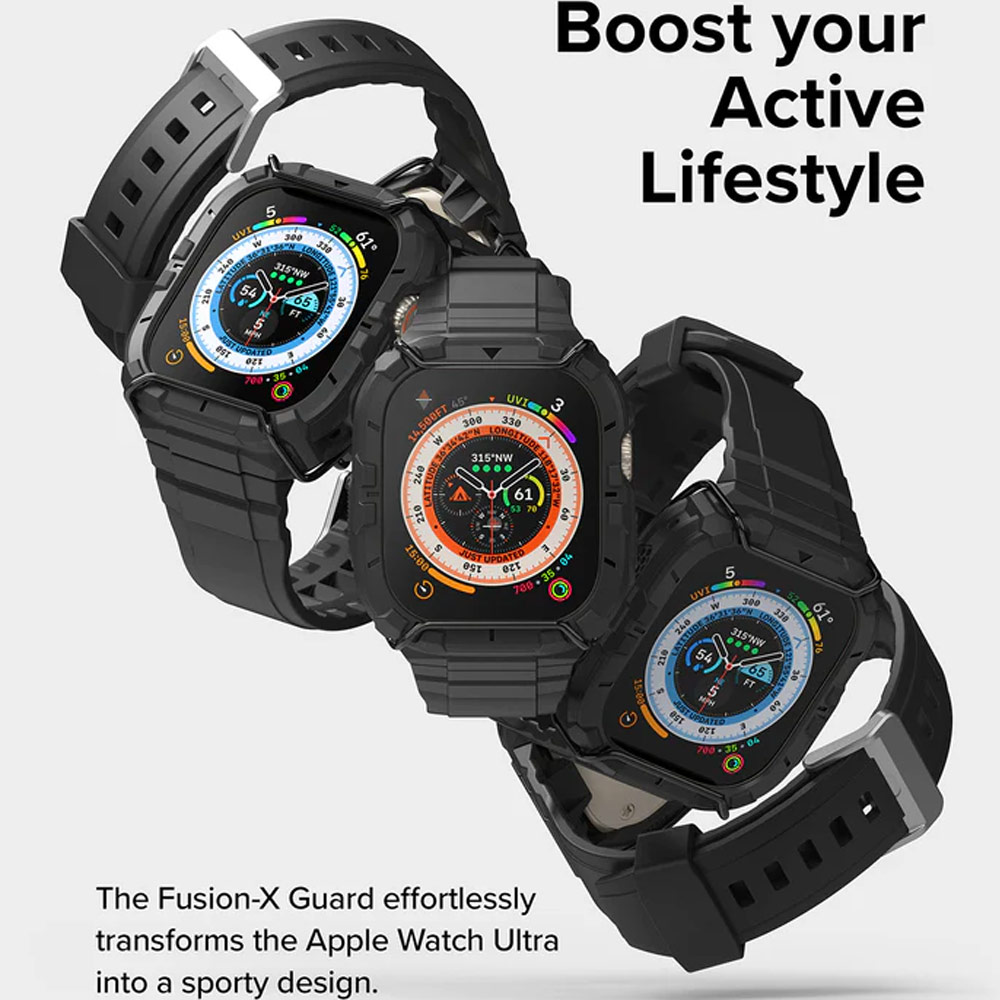 Picture of Apple Watch 49mm	Ultra 3 Case | Ringke Fusion X Guard Wired Version Sporty Case and Strap for Apple Watch Series 8 49mm Ultra Case (Wired Black)