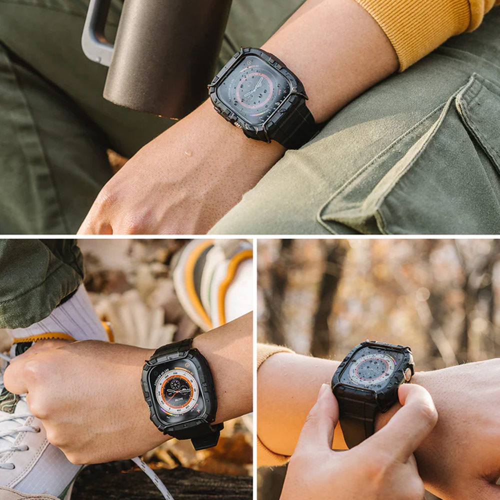Picture of Apple Watch 49mm	Ultra 3 Case | Ringke Fusion X Guard Wired Version Sporty Case and Strap for Apple Watch Series 8 49mm Ultra Case (Wired Black)