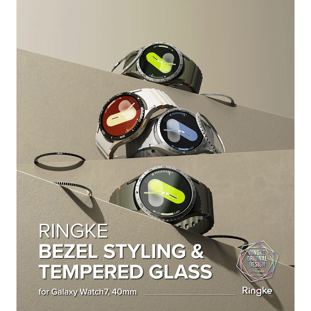 Picture of Samsung Galaxy Watch 7 40mm Screen Protector | Ringke Bezel Styling and Tempered Glass Screen Protector for Samsung Galaxy Watch 7 40mm (Silver 40-01 )