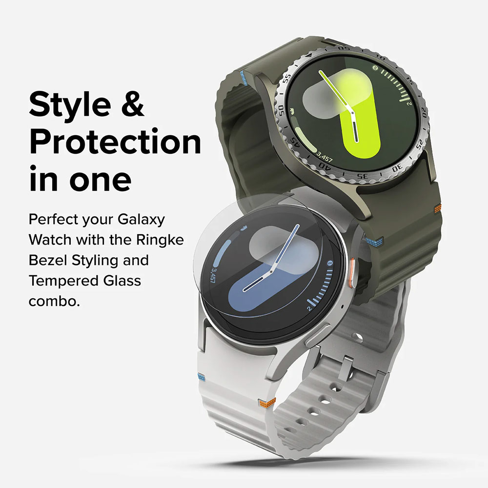 Picture of Samsung Galaxy Watch 7 40mm Screen Protector | Ringke Bezel Styling and Tempered Glass Screen Protector for Samsung Galaxy Watch 7 40mm (Silver 40-01 )