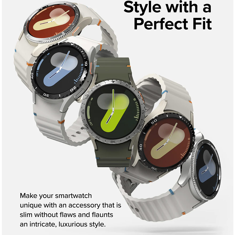 Picture of Samsung Galaxy Watch 7 40mm Screen Protector | Ringke Bezel Styling and Tempered Glass Screen Protector for Samsung Galaxy Watch 7 40mm (Silver 40-01 )