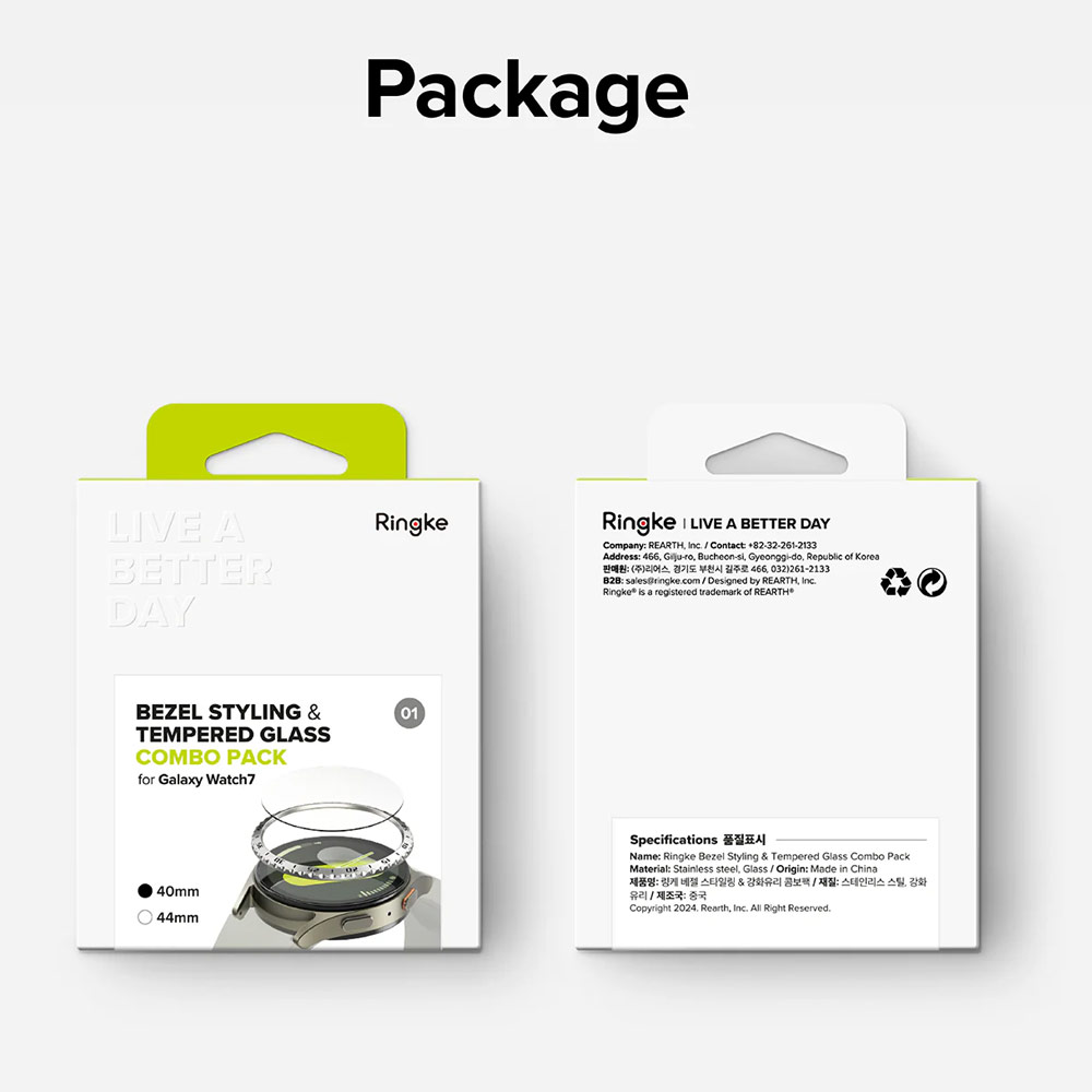 Picture of Samsung Galaxy Watch 7 40mm Screen Protector | Ringke Bezel Styling and Tempered Glass Screen Protector for Samsung Galaxy Watch 7 40mm (Silver 40-01 )