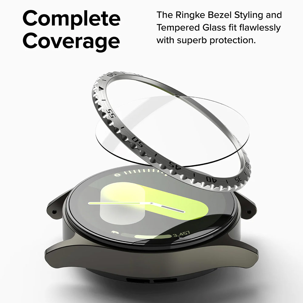 Picture of Samsung Galaxy Watch 7 44mm Screen Protector | Ringke Bezel Styling and Tempered Glass Screen Protector for Samsung Galaxy Watch 7 44mm (Silver 44-03 )