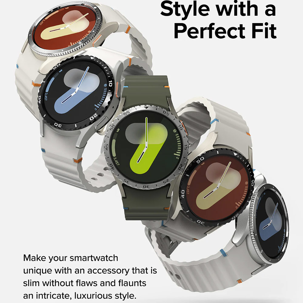 Picture of Samsung Galaxy Watch 7 44mm Screen Protector | Ringke Bezel Styling and Tempered Glass Screen Protector for Samsung Galaxy Watch 7 44mm (Silver 44-03 )