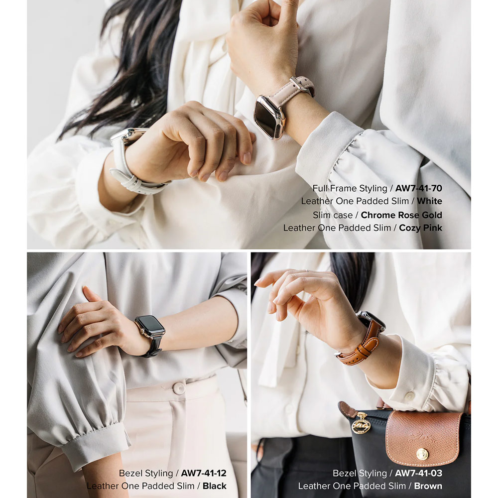 Picture of Apple Watch 38mm | Ringke Genuine Leather One Slim Padded Strap for Apple Watch Series 4 5 6 8 9 41mm 40mm 38mm (Black)