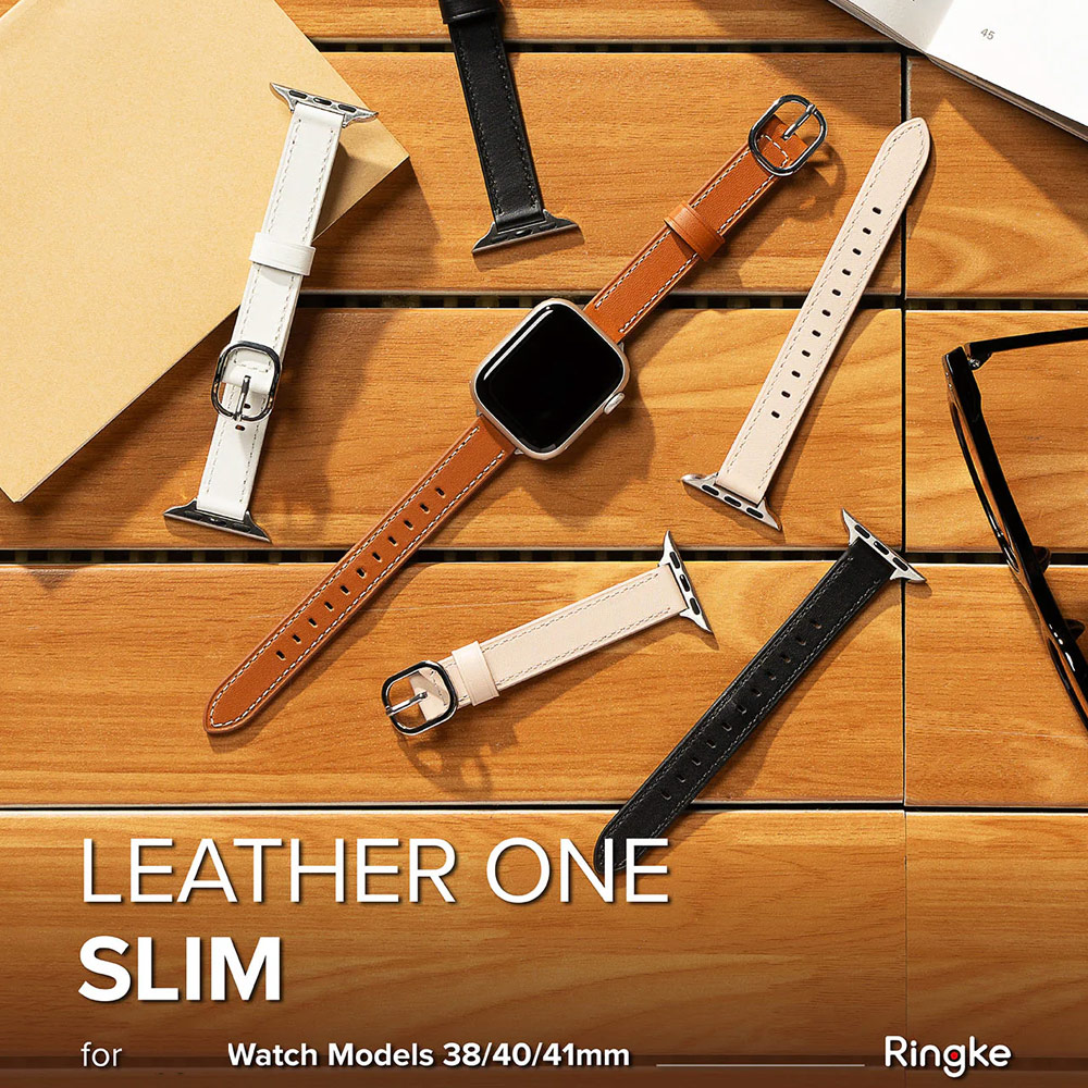 Picture of Apple Watch 38mm | Ringke Genuine Leather One Slim Strap for Apple Watch Series 4 5 6 8 9 41mm 40mm 38mm (White)
