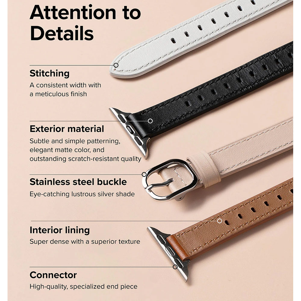 Picture of Apple Watch 38mm | Ringke Genuine Leather One Slim Strap for Apple Watch Series 4 5 6 8 9 41mm 40mm 38mm (White)