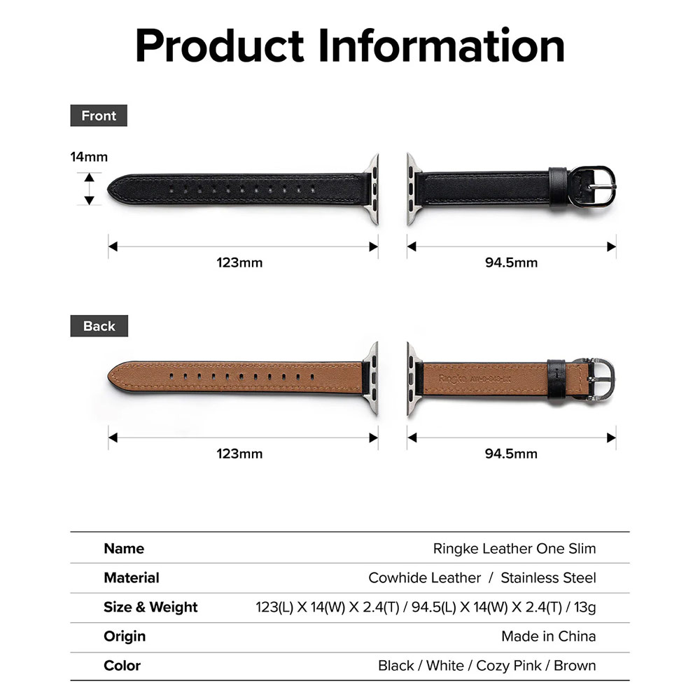 Picture of Apple Watch 38mm | Ringke Genuine Leather One Slim Strap for Apple Watch Series 4 5 6 8 9 41mm 40mm 38mm (White)