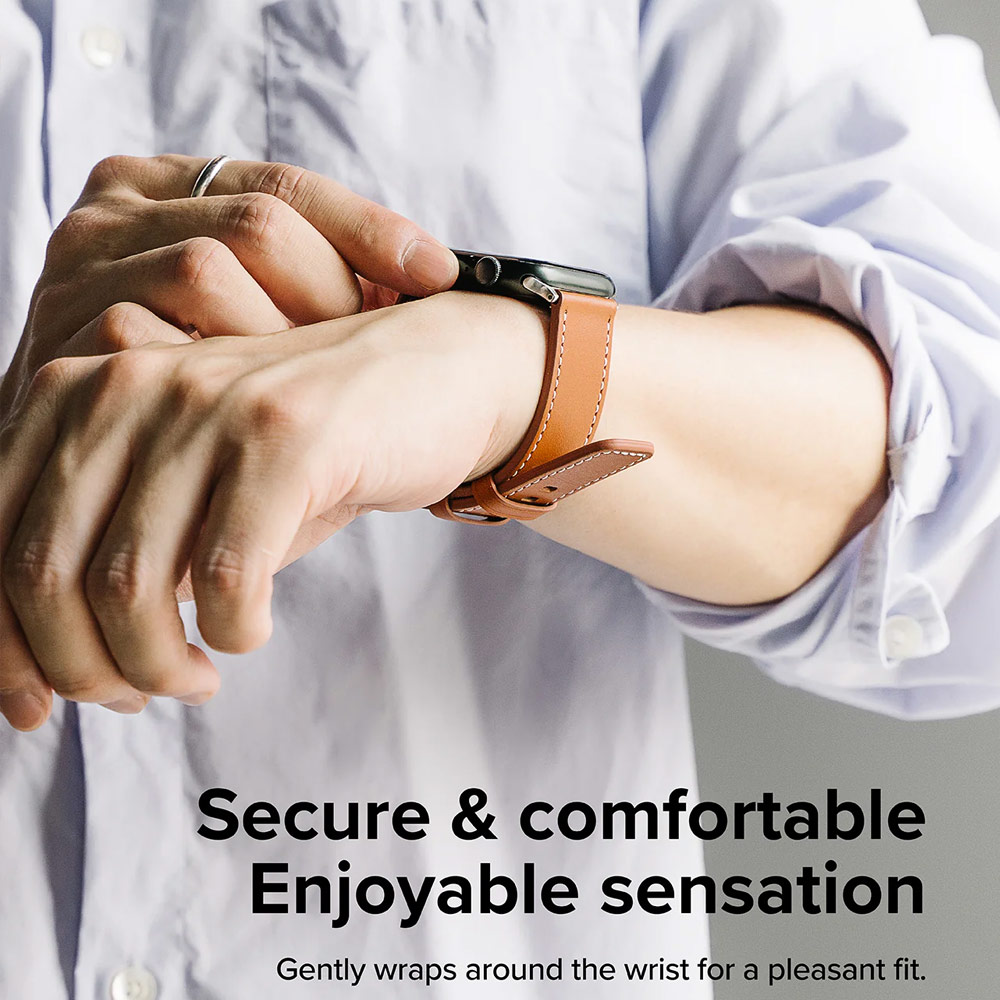 Picture of Apple Watch 42mm  | Ringke Genuine Leather One Basic Strap for Apple Watch Series 4 5 6 8 9 42mm 44mm 45mm Ultra 49mm (Brown)