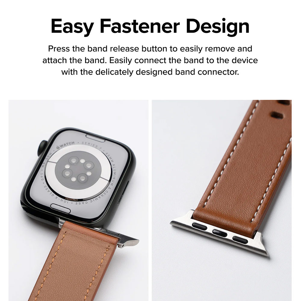 Picture of Apple Watch 42mm  | Ringke Genuine Leather One Basic Strap for Apple Watch Series 4 5 6 8 9 42mm 44mm 45mm Ultra 49mm (Brown)