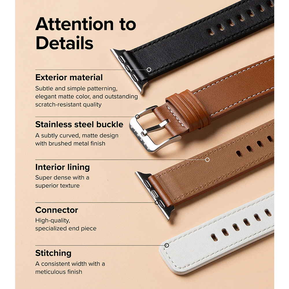 Picture of Apple Watch 42mm  | Ringke Genuine Leather One Basic Strap for Apple Watch Series 4 5 6 8 9 42mm 44mm 45mm Ultra 49mm (Brown)