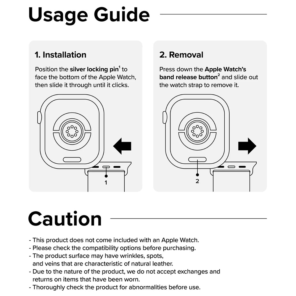 Picture of Apple Watch 42mm  | Ringke Genuine Leather One Basic Strap for Apple Watch Series 4 5 6 8 9 42mm 44mm 45mm Ultra 49mm (Brown)