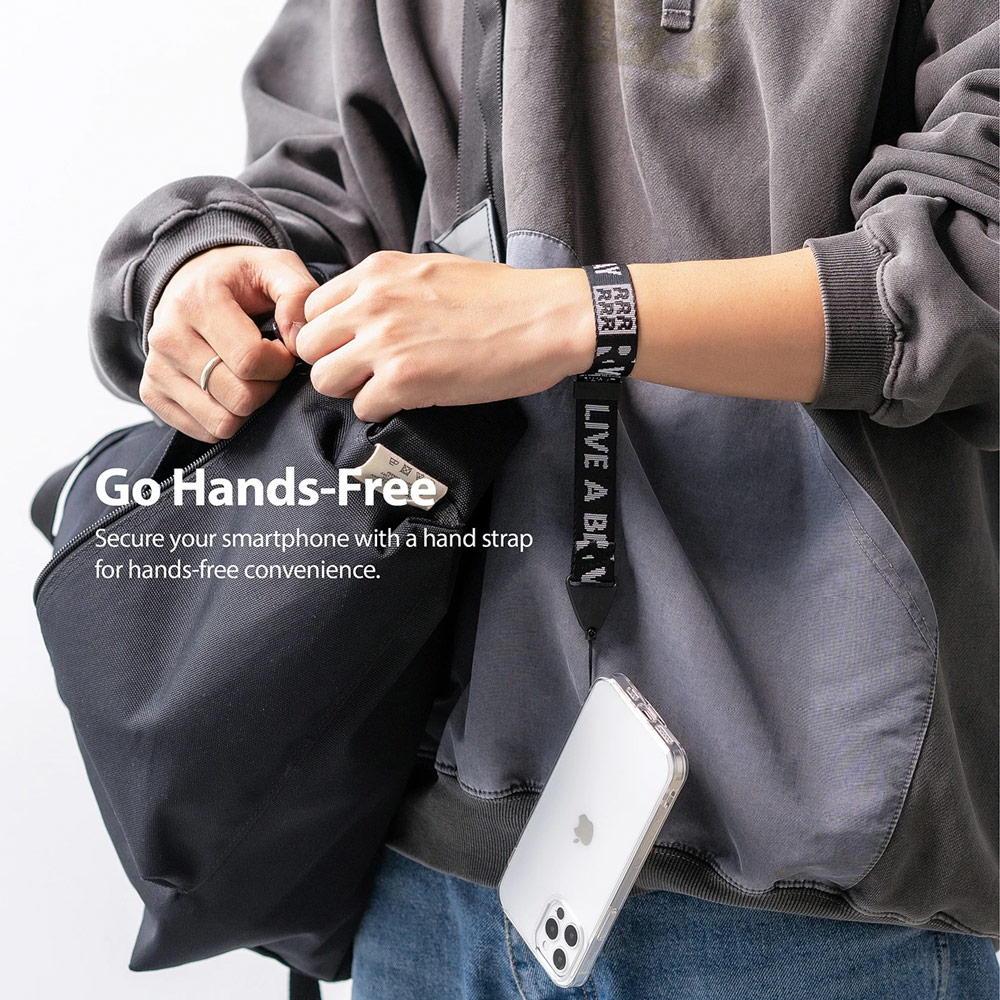 Picture of Ringke Hand Strap Smartphone Case Strap Camera Strap Key Ring Strap Airpods Pro Strap (Lettering Ticket Band 2 Black)