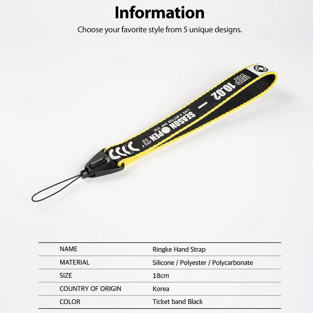 Picture of Ringke Hand Strap Smartphone Case Strap Camera Strap Key Ring Strap Airpods Pro Strap (Lettering Ticket Band Black)