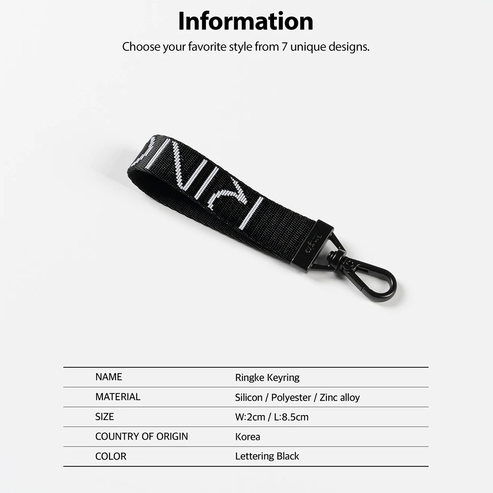 Picture of Ringke Key Ring Strap with Oval Hook Clip for phone case keychain camera game console USB flash drives (Lettering Black)