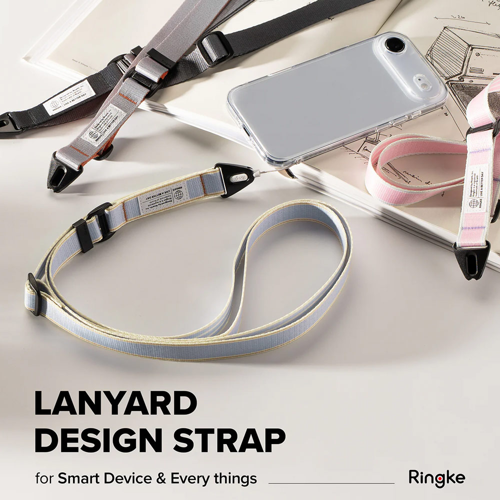 Picture of Ringke High density polyester Lanyard strap Shoulder Strap  for Perfect for daily use traveling hiking smartphone  Portable Handheld Fan Strap (Stripe Blue)