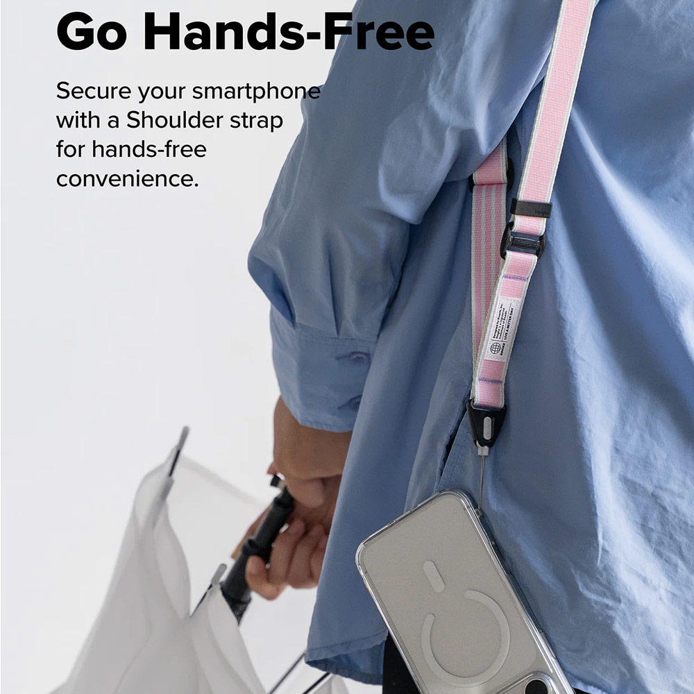 Picture of Ringke High density polyester Lanyard strap Shoulder Strap for Perfect for daily use traveling hiking smartphone Portable Handheld Fan Strap (Stripe Pink)