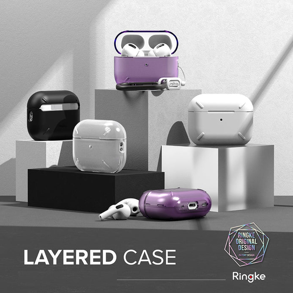 Picture of Apple Airpods Pro 2 Case | Ringke Layered Hard Protective Protection Case with Carabiner for Apple Airpods Pro 2 (Matte Clear)