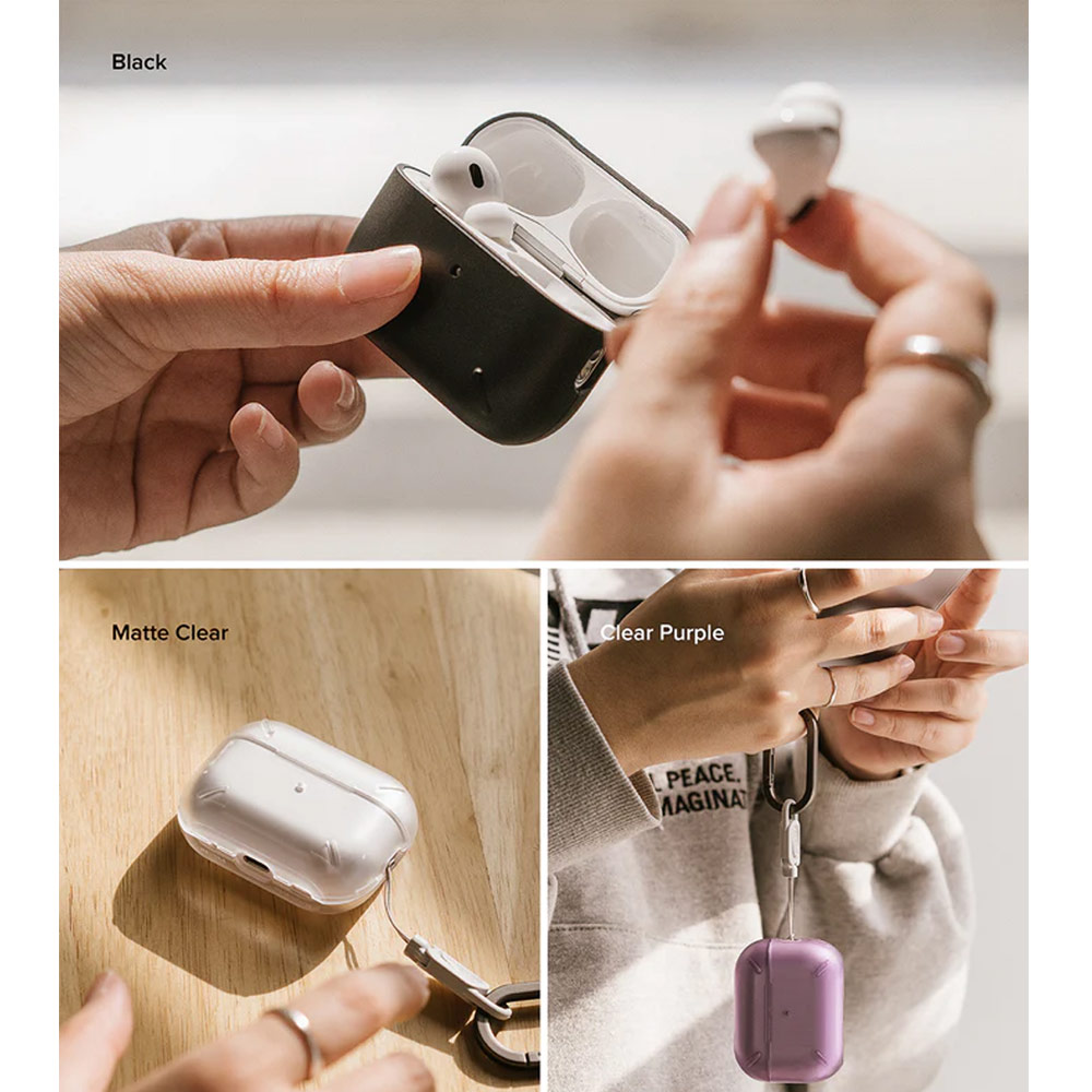Picture of Apple Airpods Pro 2 Case | Ringke Layered Hard Protective Protection Case with Carabiner for Apple Airpods Pro 2 (Matte Clear)