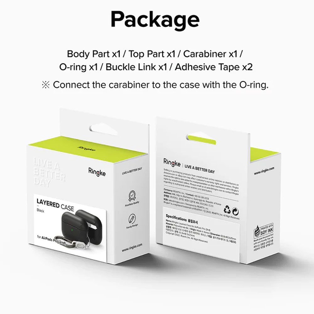 Picture of Apple Airpods Pro 2 Case | Ringke Layered Hard Protective Protection Case with Carabiner for Apple Airpods Pro 2 (Matte Clear)