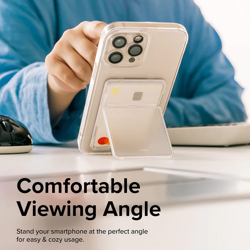 Picture of Apple iPhone 13 6.1  | Ringke Card Holder Magnetic Stand Slot Magsafe Compatible Hold up to 2 Cards for iPhone 13 Pro Max 14 Pro Max (Clear Mist)