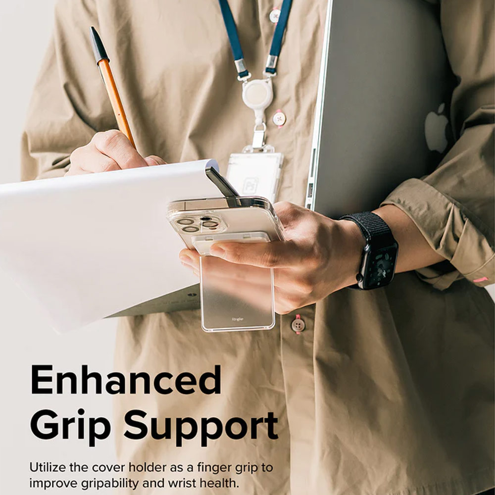 Picture of Apple iPhone 13 6.1  | Ringke Card Holder Magnetic Stand Slot Magsafe Compatible Hold up to 2 Cards for iPhone 13 Pro Max 14 Pro Max (Clear Mist)