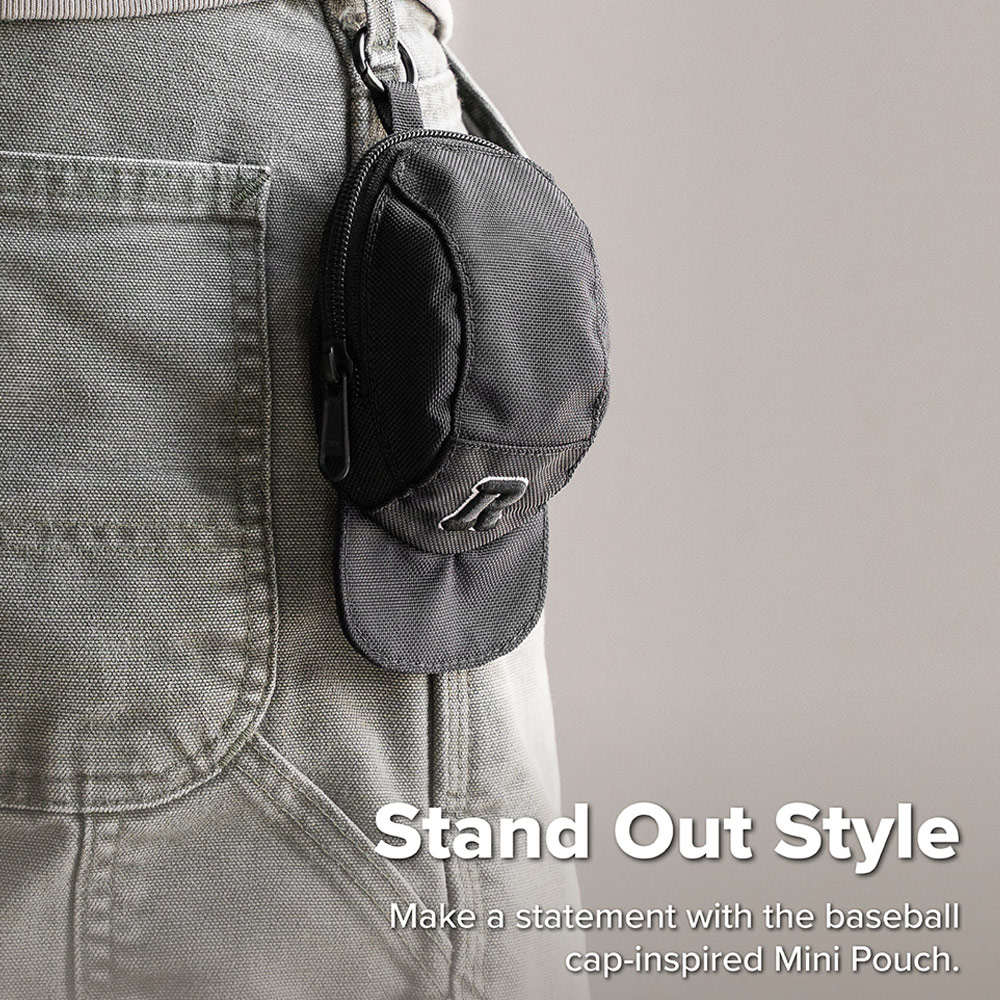 Picture of Ringke Mini Pouch Baseket Ball Cap Design Bag with high quality zipper closure with Carabiner for Small Gadgets (Black)