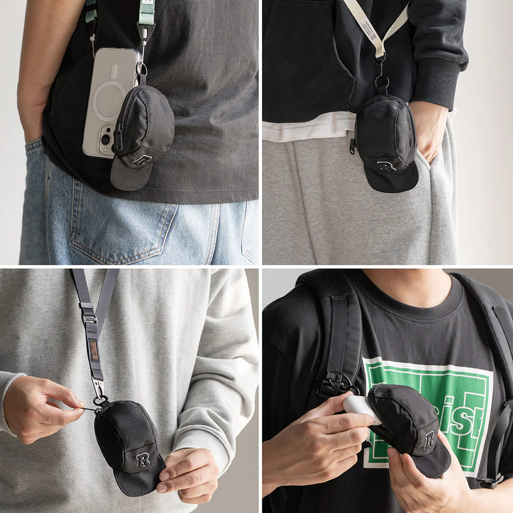 Picture of Ringke Mini Pouch Baseket Ball Cap Design Bag with high quality zipper closure with Carabiner for Small Gadgets (Black)
