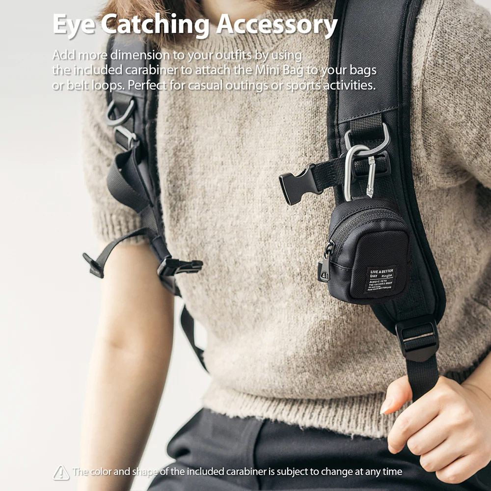 Picture of Ringke Mini Pouch Block Bag Miniature with Zipper Closure with Carabiner for Small Gadgets (Clear Black)