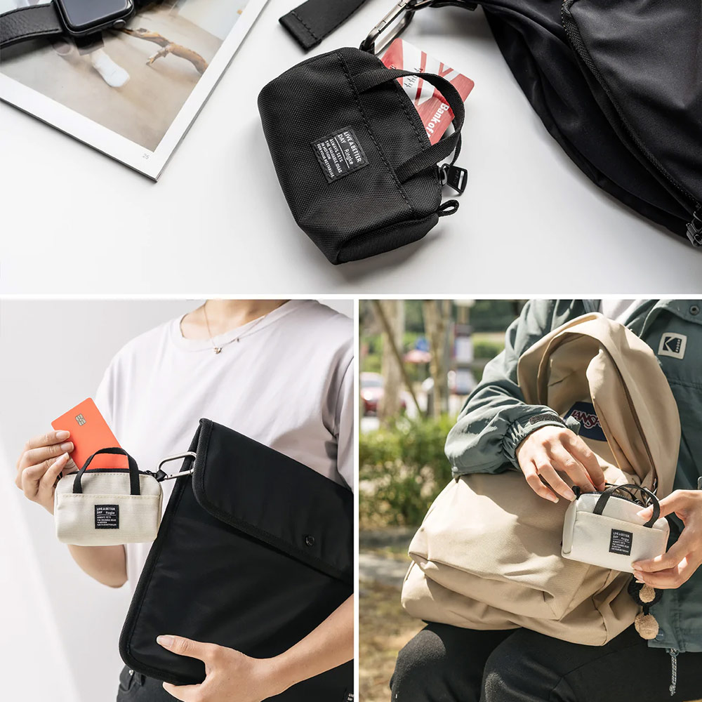 Picture of Ringke Mini Pouch Sport Bag Miniature with Zipper Closure with Carabiner for Small Gadgets (Black)