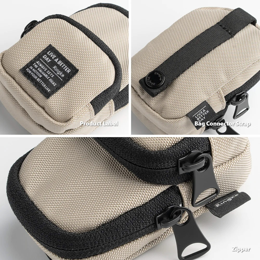 Picture of Ringke Mini Pouch Two Pocket Bag Miniature with Zipper Closure with Carabiner for Small Gadgets (Black)