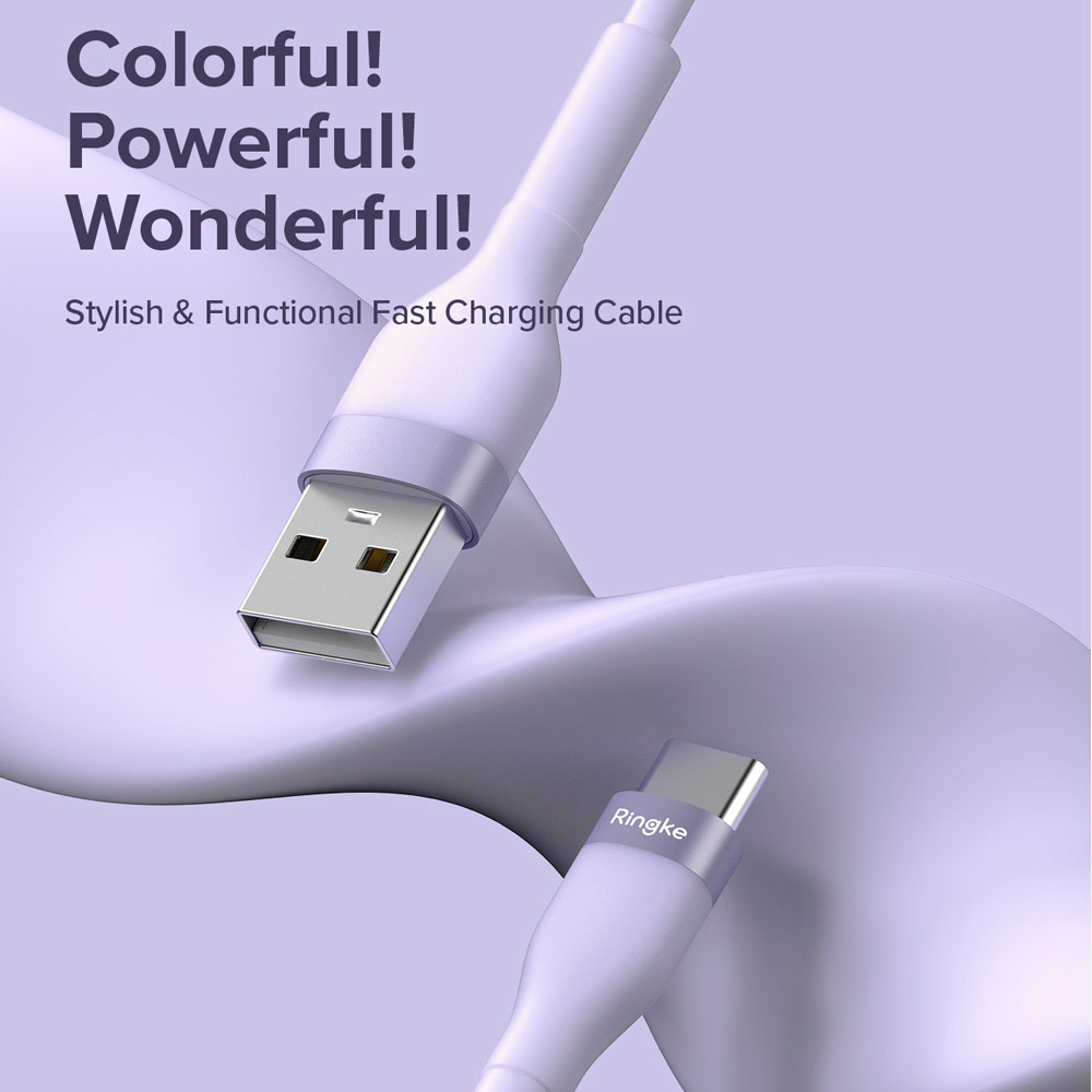 Picture of Ringke Pastel TPE Durable Cable with Cable Tie Organizer QC2.0 Fast Charge USB A to Type C (Purple 200cm)
